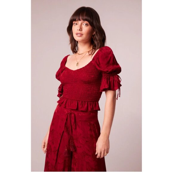 Band of the Free NWT Lea Rhubarb Smocked Crop Top Sz Lar Red Rhubarb Puff Sleeve - Picture 11 of 14